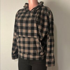 VICTORIA'S SECRET Hoodie Fleece Sleep Checkered Coffee Long Sleeve Size Medium